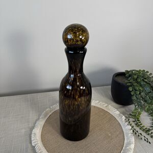 Vintage Hand Blown Art Glass Decanter Bottle Tortoise Shell Murano /Empoli Style